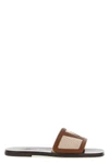 two-tone woven canvas slides and leather vlogo signature