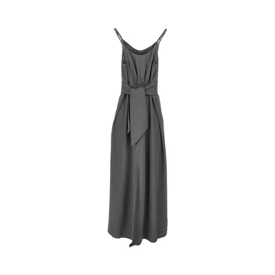 twill long dress with belt