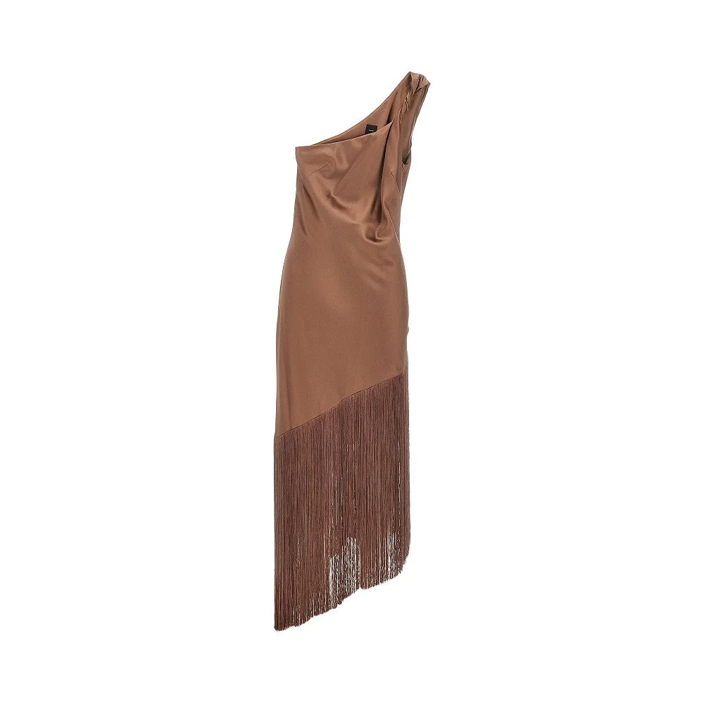PINKO 40 fringed satin midi dress