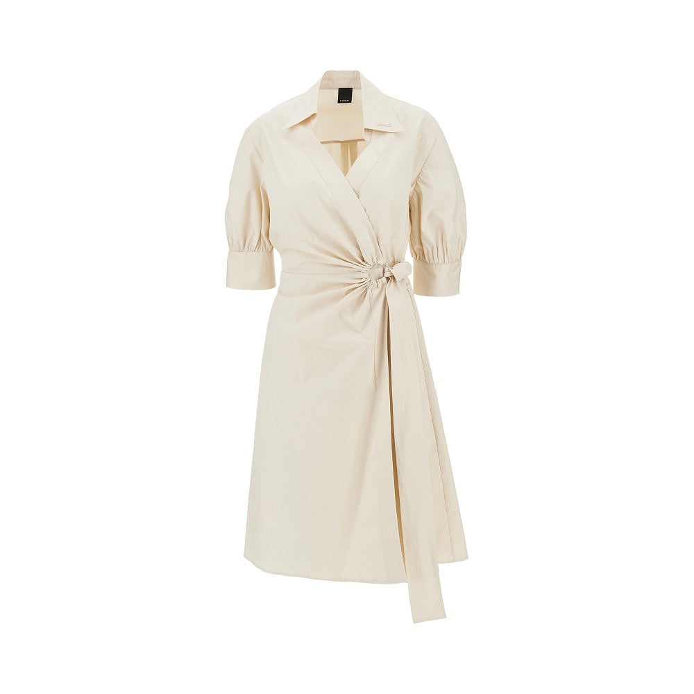stretch cotton wrap-over midi dress