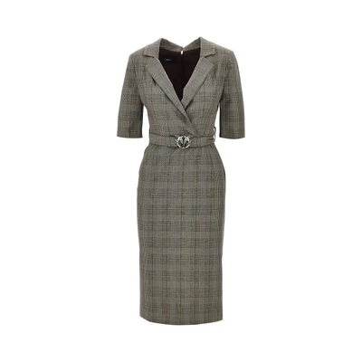 wool-blend midi dress with check motif