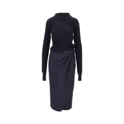 knitted midi skirt with pinstriped skirt