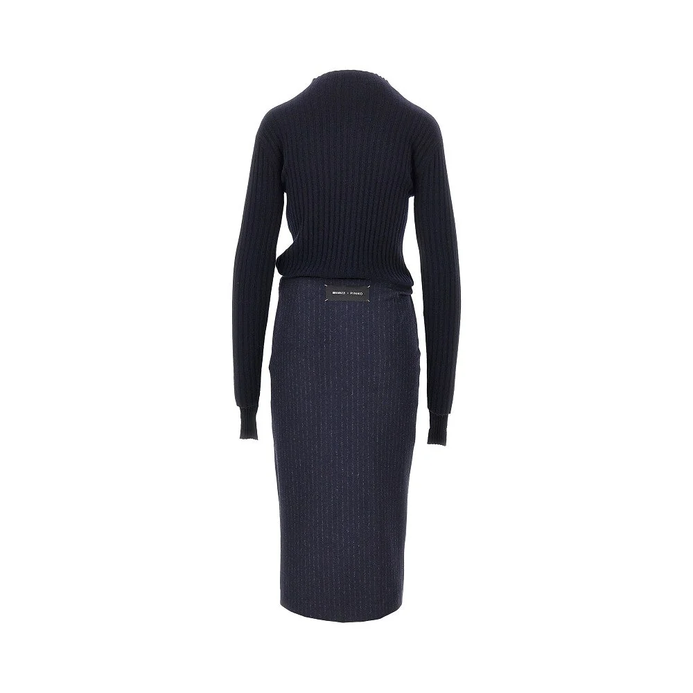 knitted midi skirt with pinstriped skirt
