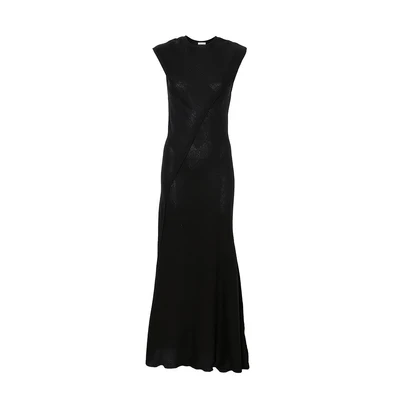scooped back wool long dress