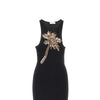 palm tree embroidery ribbed long dress