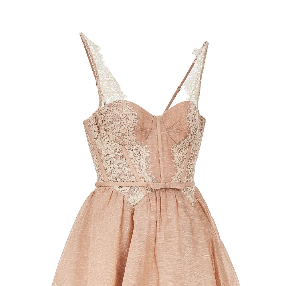 valiant lace trim organdy mini dress