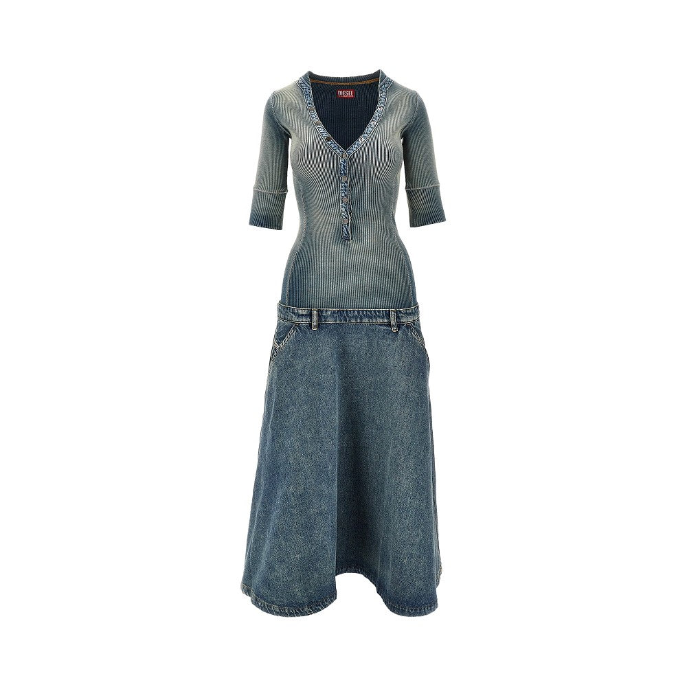 DIESEL M denim and ribbed knit low-rise midi dress