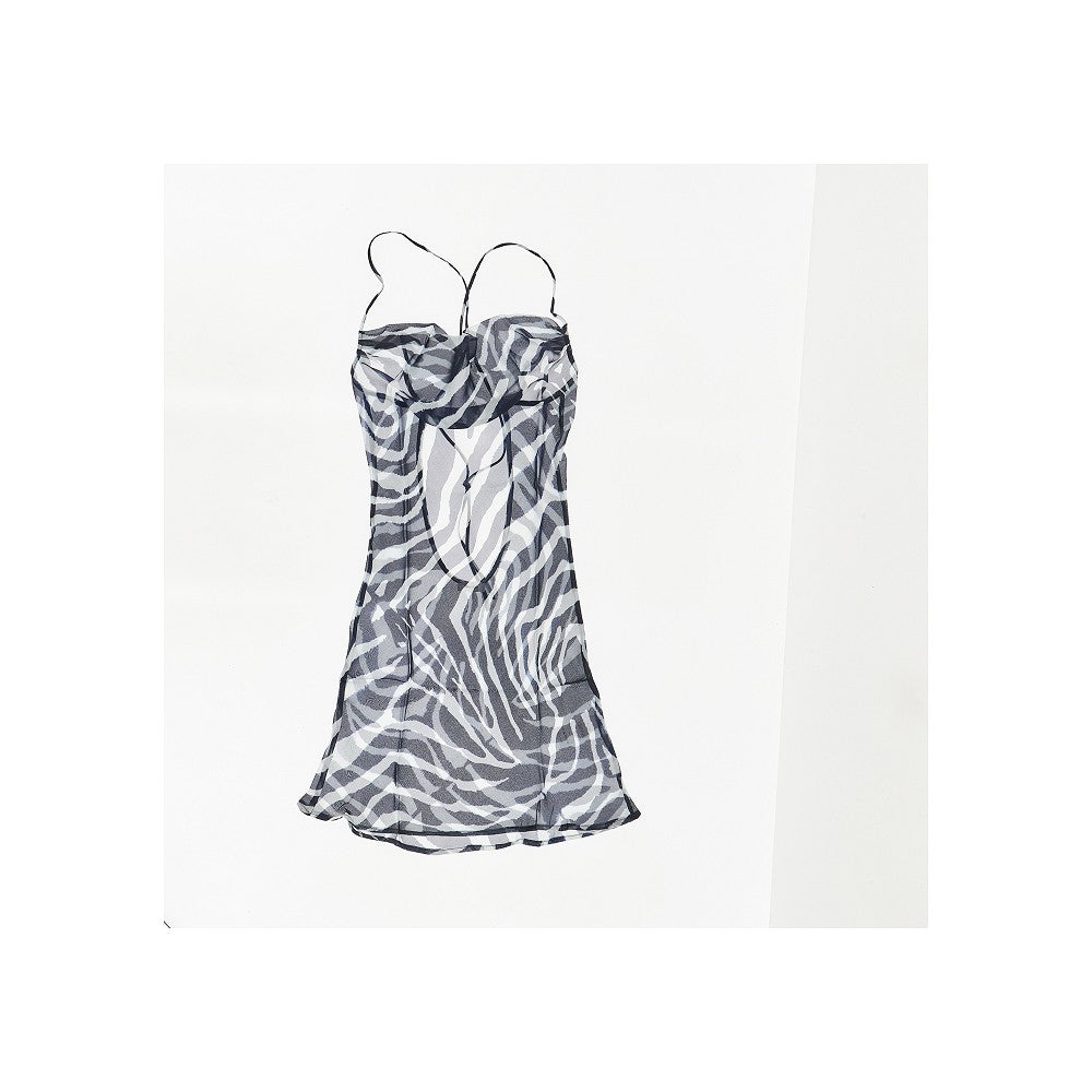 REINA OLGA M zebra-striped silk carioca short dress