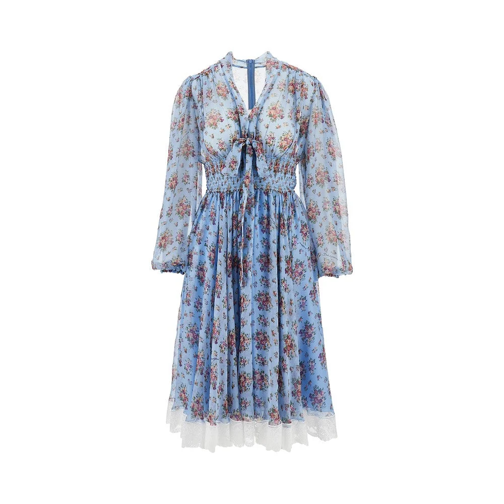 DOLCE  GABBANA 40 bunch of flowers print chiffon midi dress
