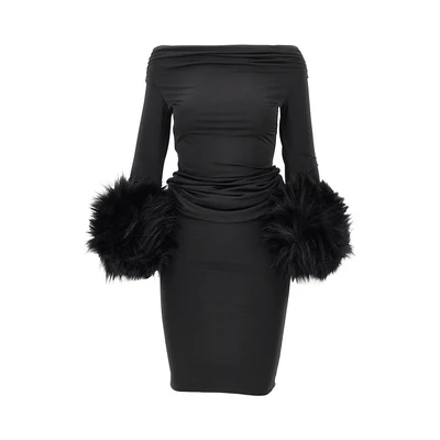 tyla long dress with faux fur cuffs