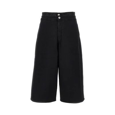 cropped denim pants with rhinestones