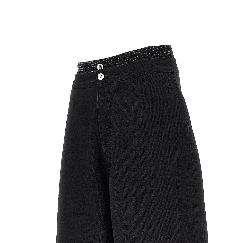 THE ATTICO 27 cropped denim pants with rhinestones