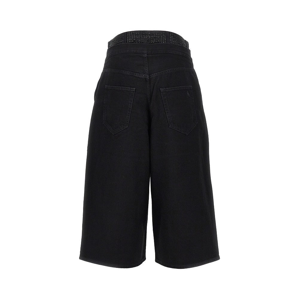 cropped denim pants with rhinestones