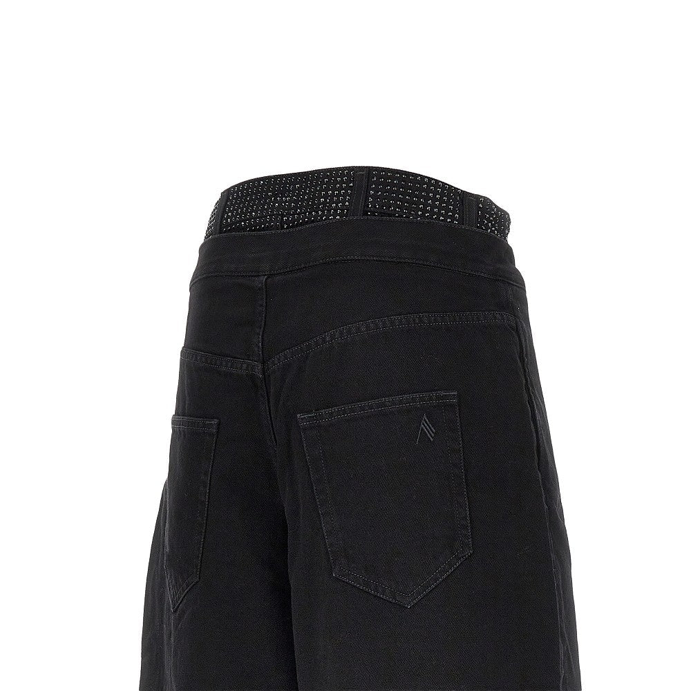 cropped denim pants with rhinestones
