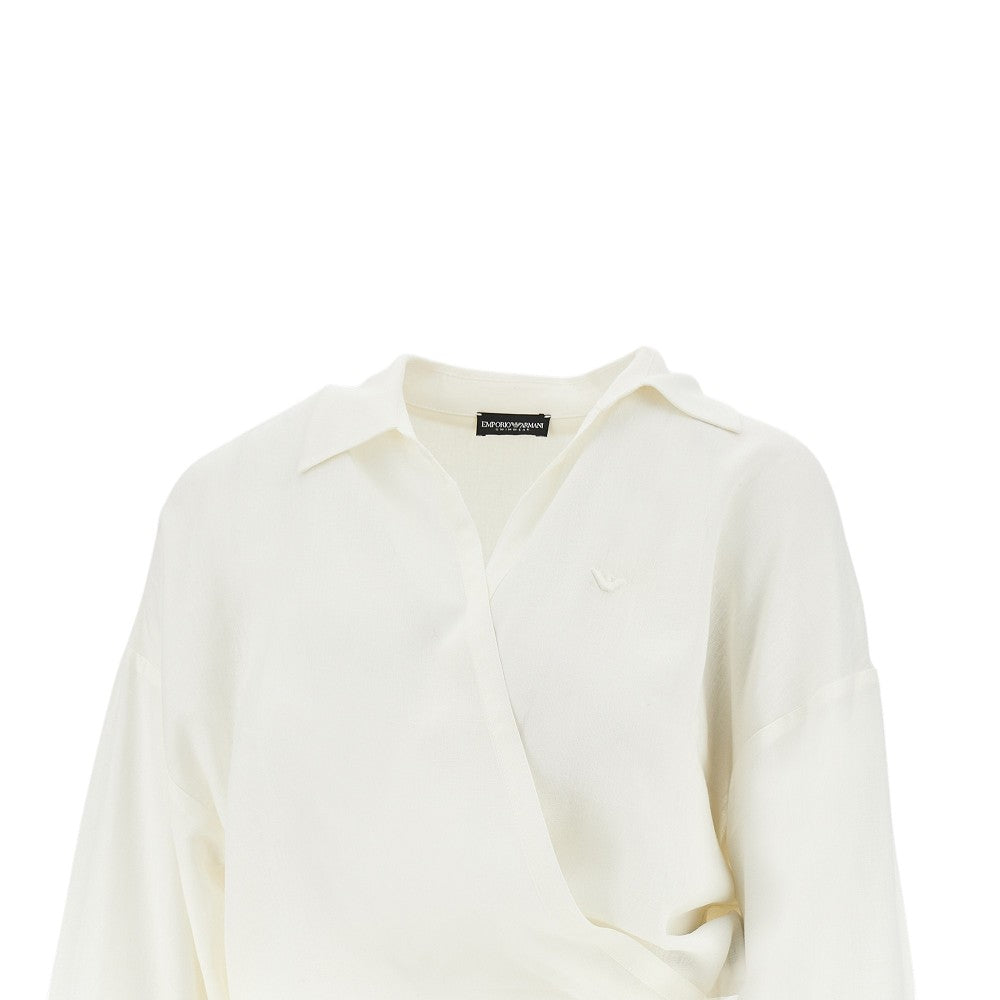 EMPORIO ARMANI L-XL viscose and linen wrap-around shirt