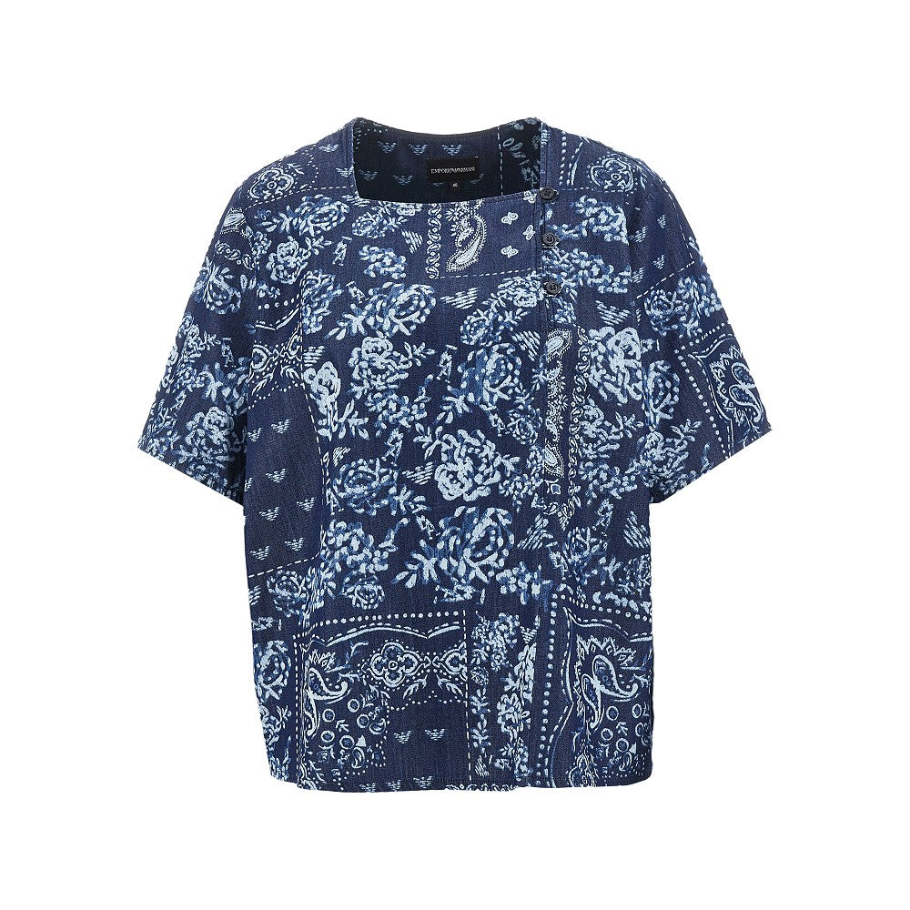 EMPORIO ARMANI 42 bandana motif chambray blouse