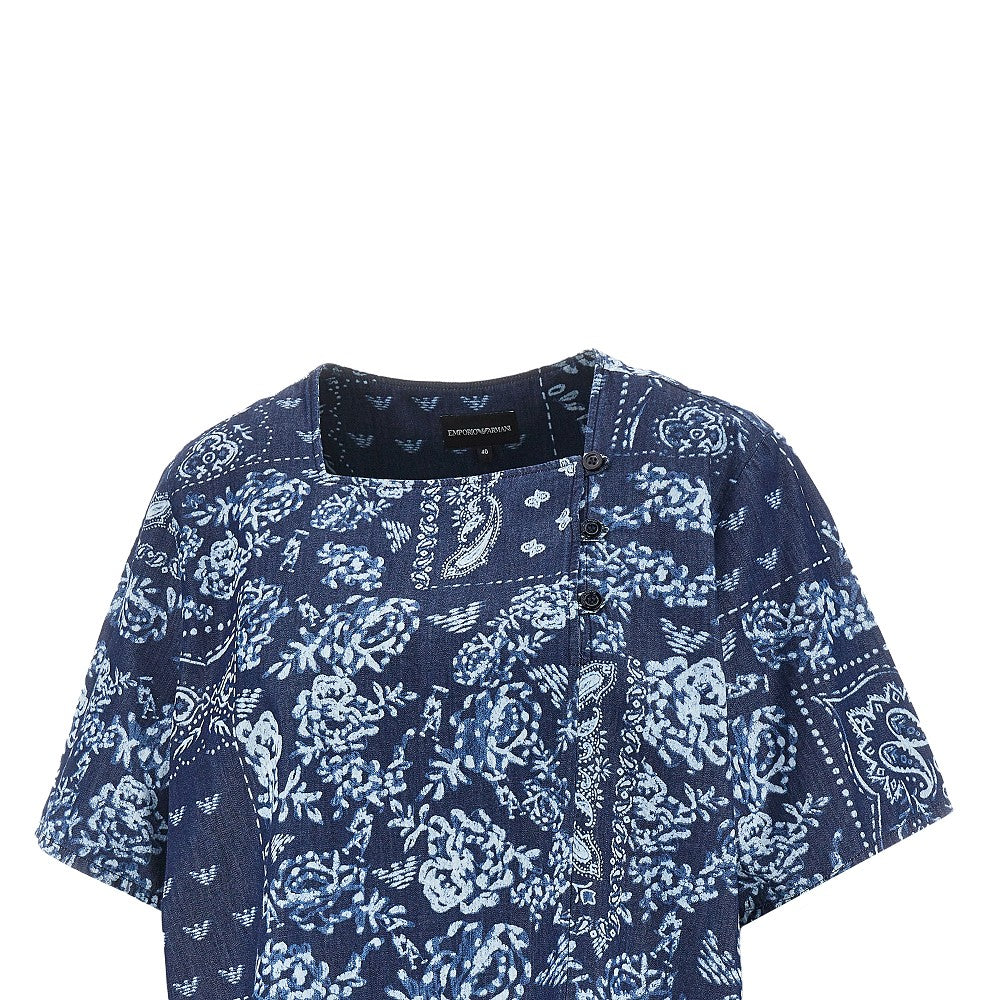EMPORIO ARMANI 42 bandana motif chambray blouse