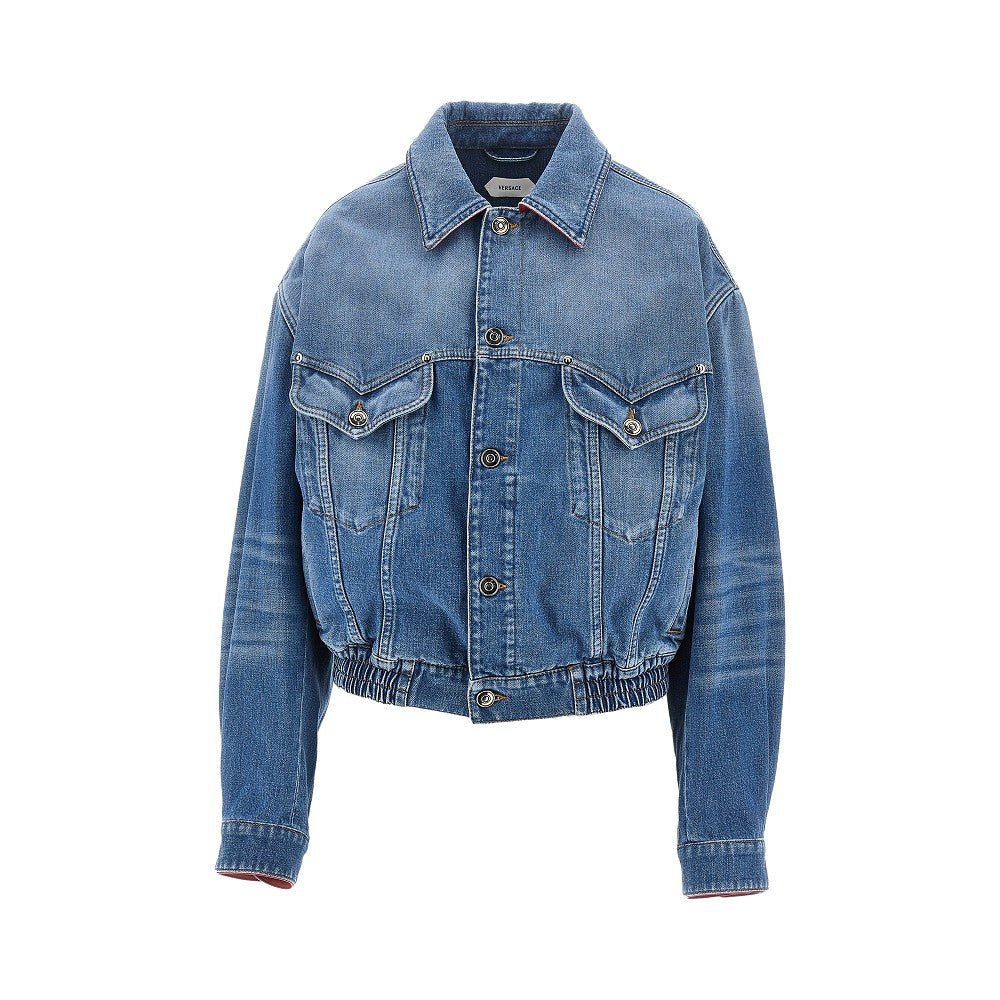 denim blouson with medusa detail