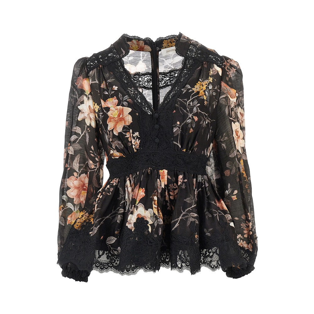 ZIMMERMANN III linen and silk carousel blouse with lace