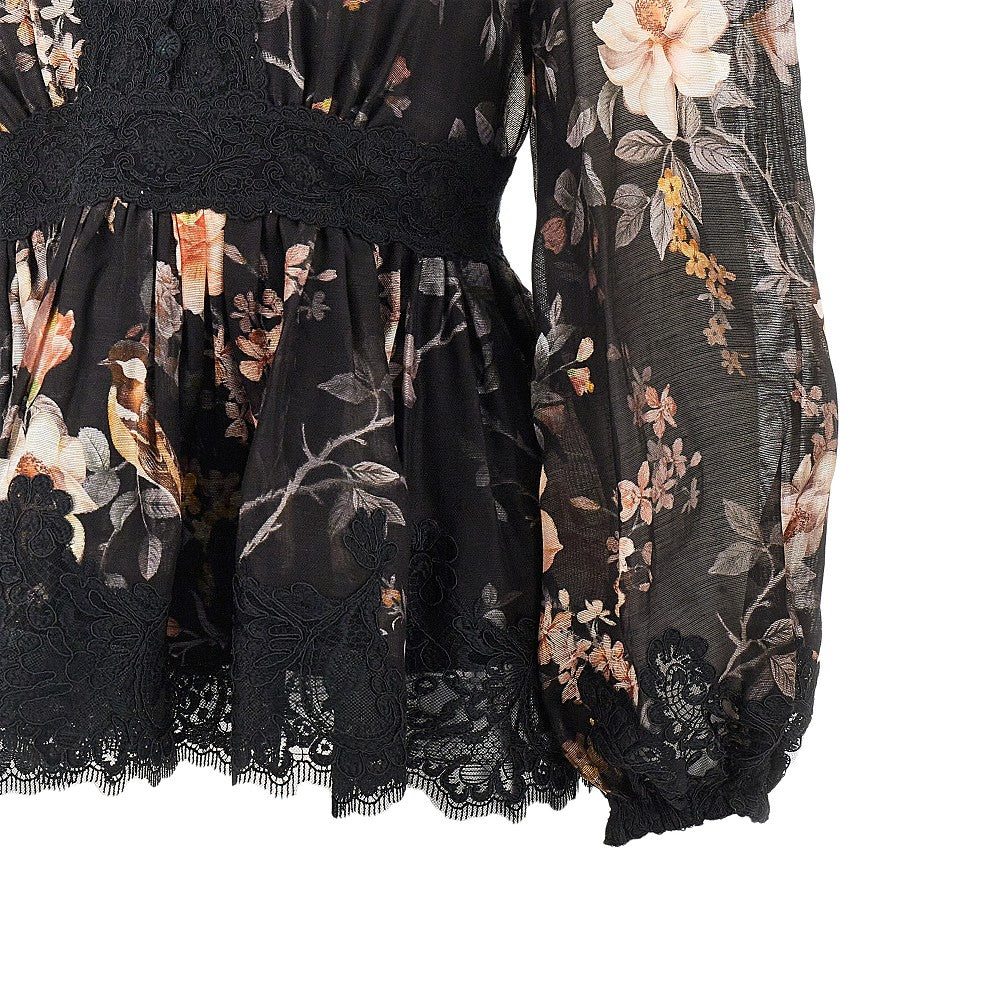 linen and silk carousel blouse with lace