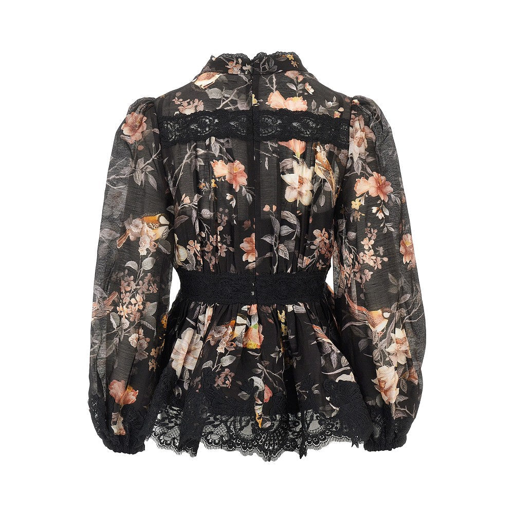 linen and silk carousel blouse with lace