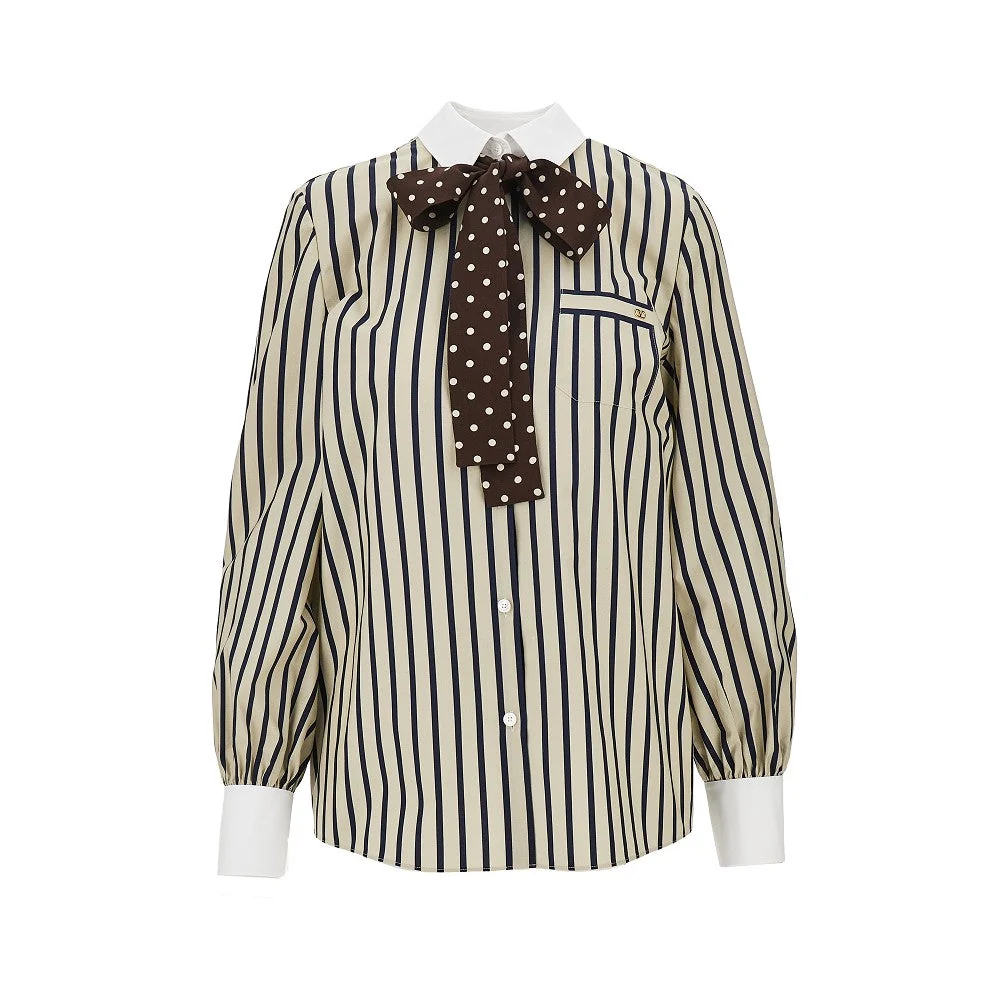striped shirt with silk bow