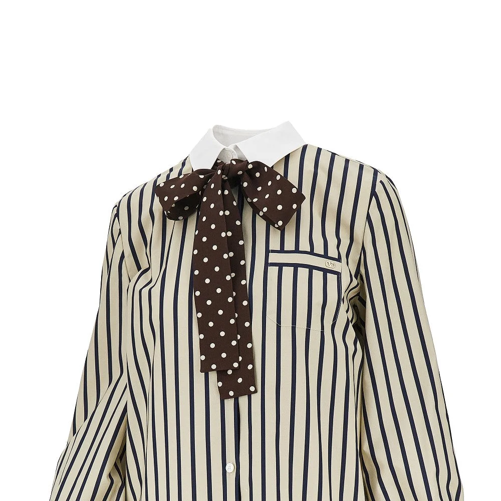 striped shirt with silk bow