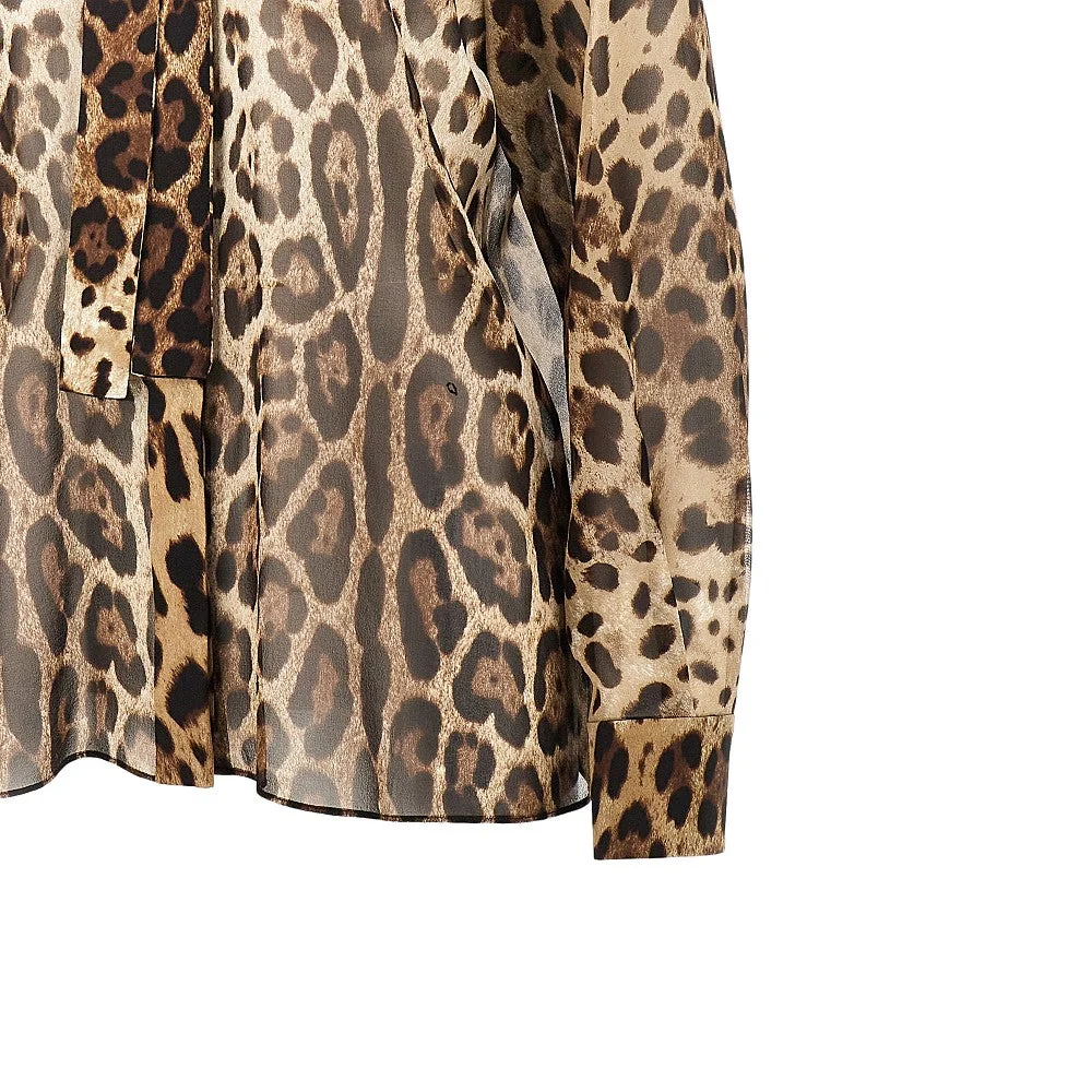 silk georgette shirt with leo print