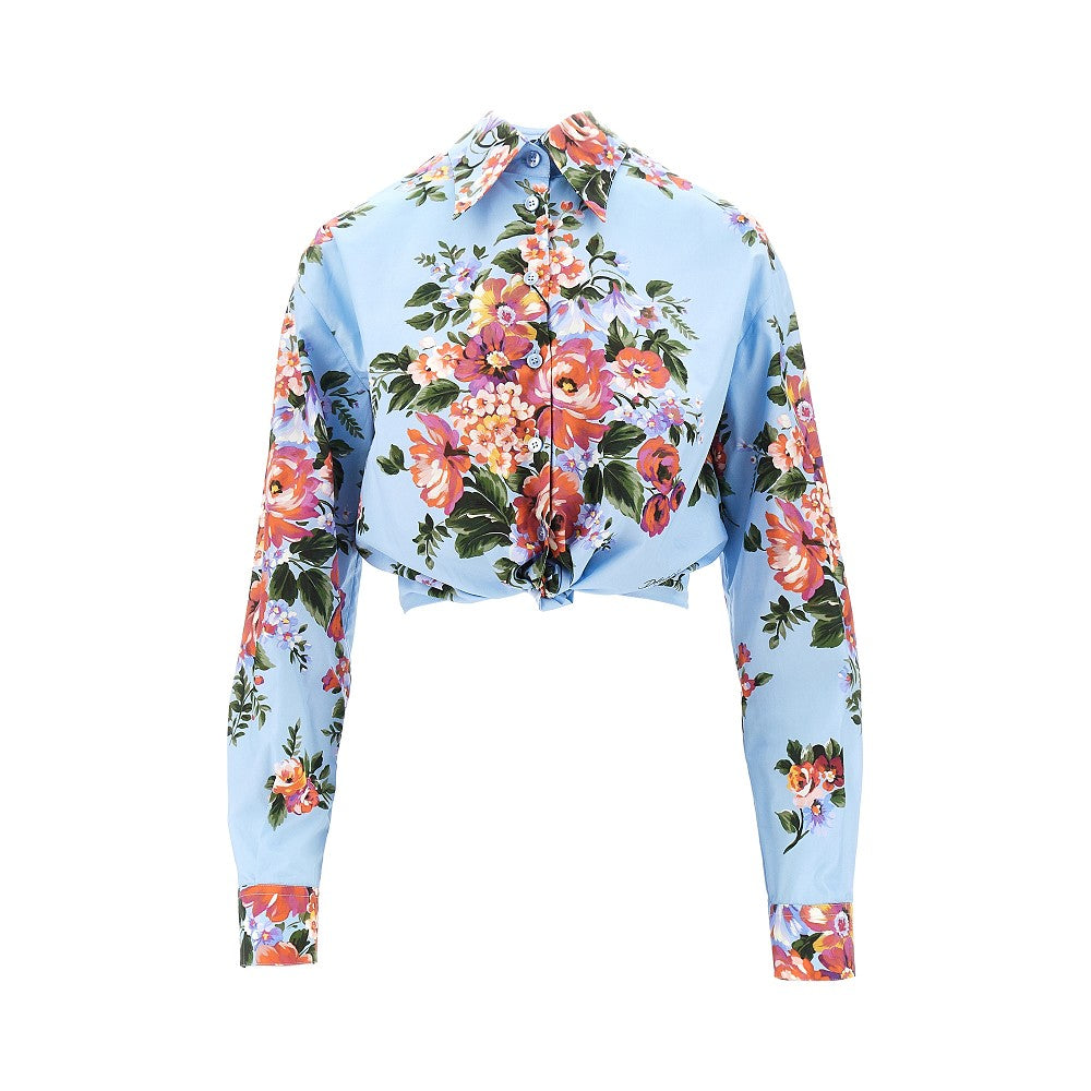 floral poplin knotted shirt