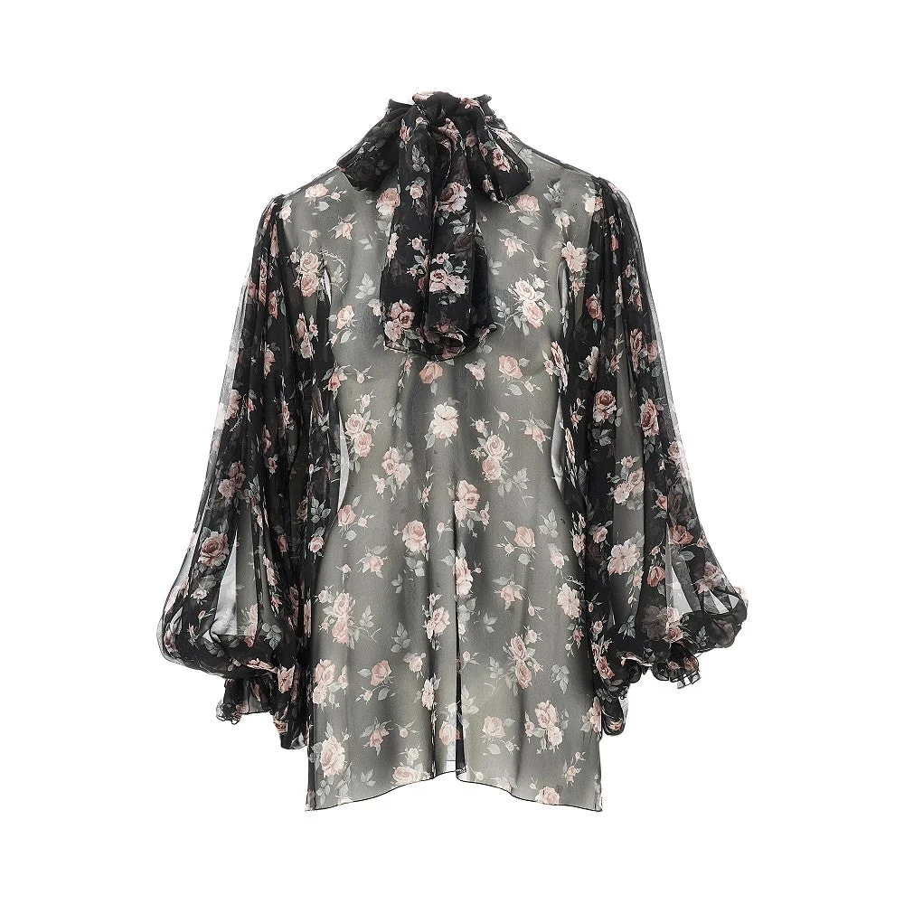 DOLCEGABBANA 44 vintage roses print chiffon blouse