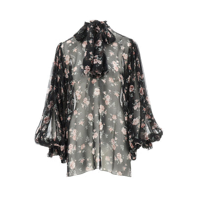 vintage roses print chiffon blouse