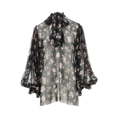 vintage roses print chiffon blouse