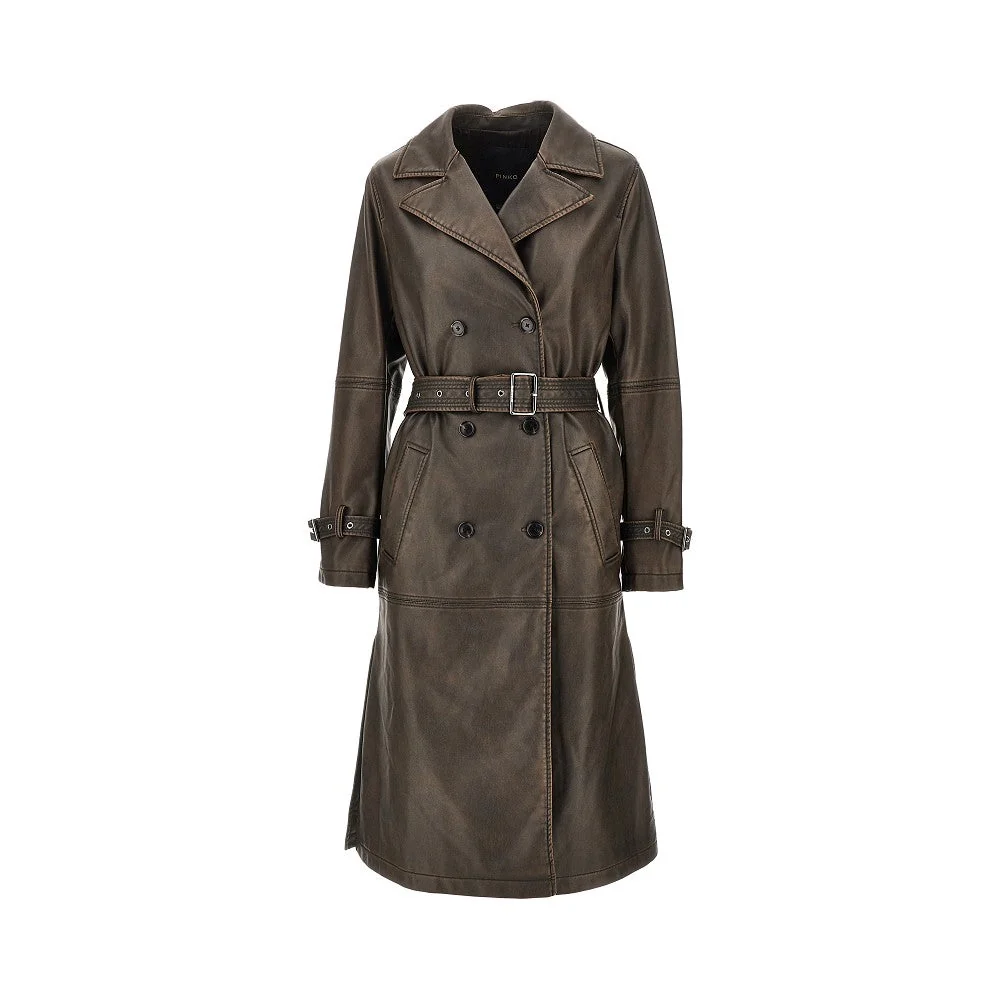 PINKO S vintage effect faux leather trench coat