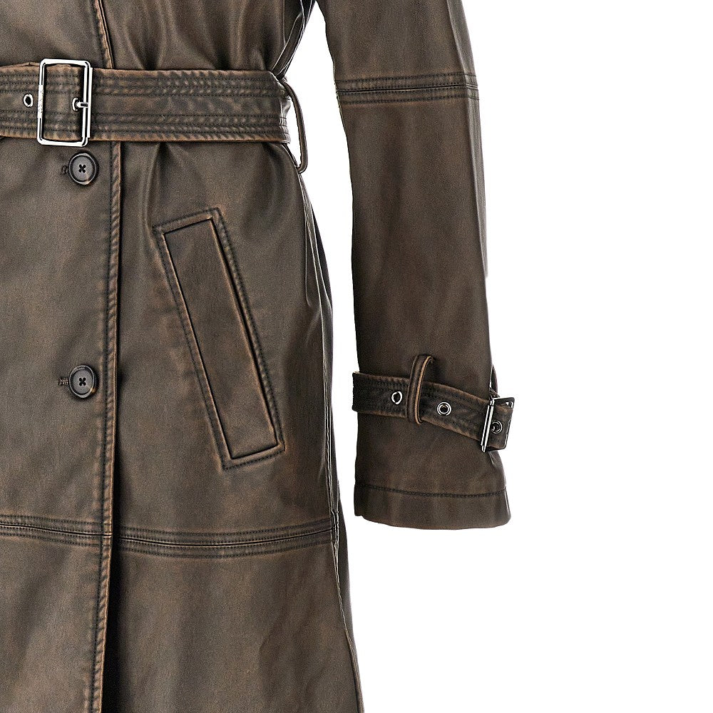 PINKO S vintage effect faux leather trench coat