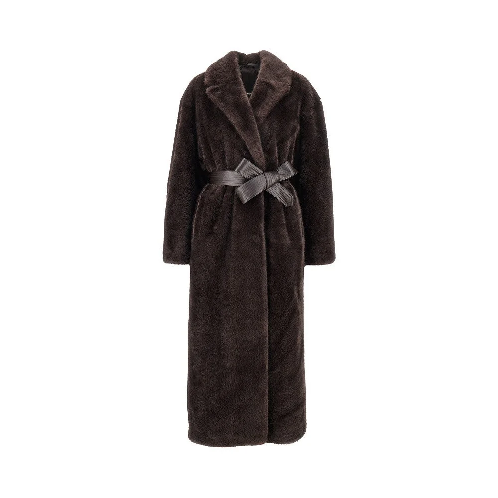 faux fur long coat with belt
