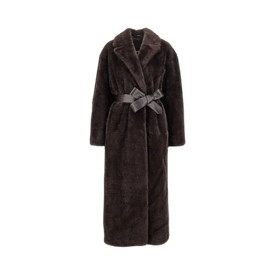faux fur long coat with belt