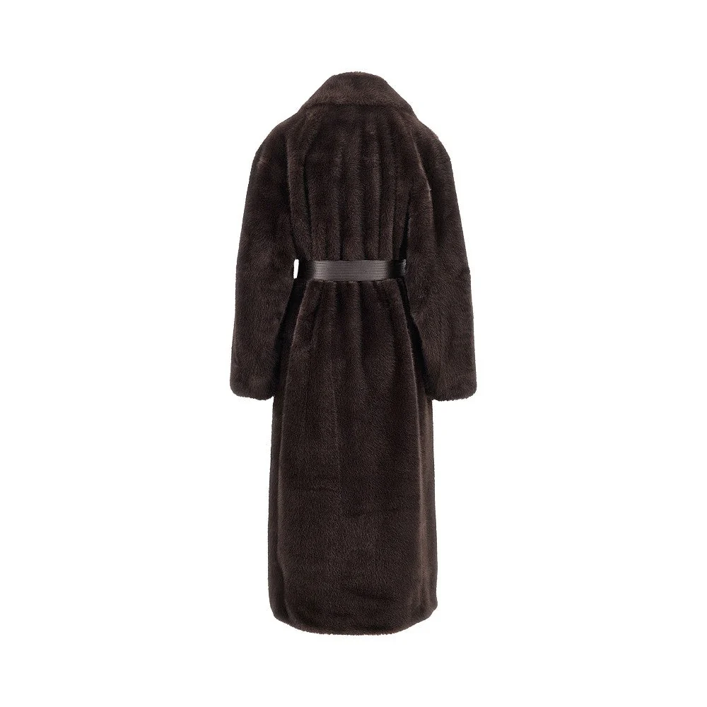 faux fur long coat with belt