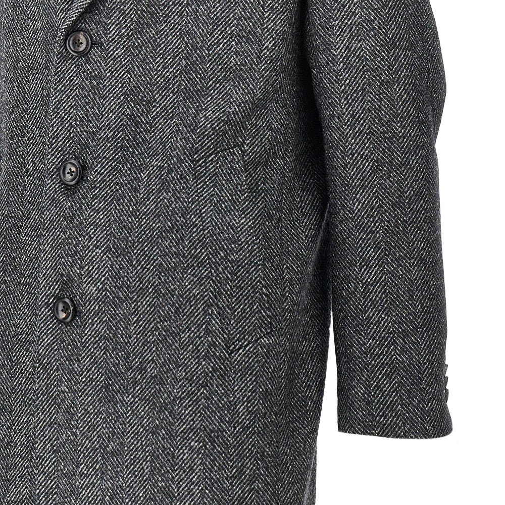 herringbone wool midi coat