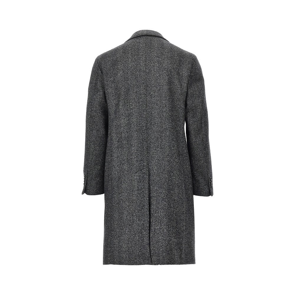 herringbone wool midi coat