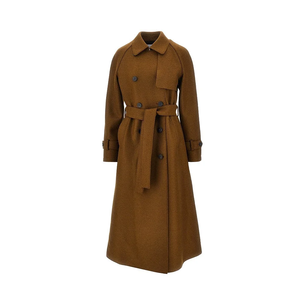 pressed wool long trench coat
