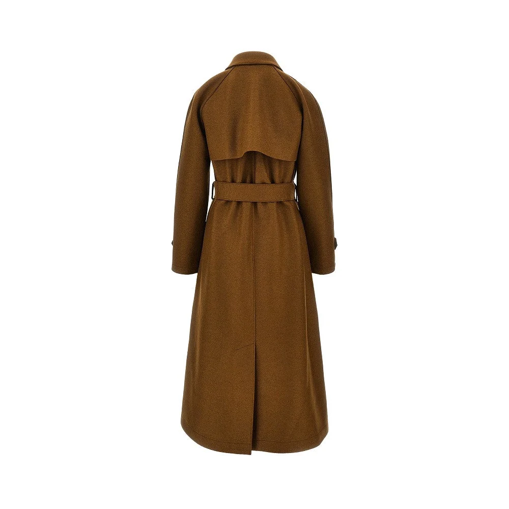 pressed wool long trench coat