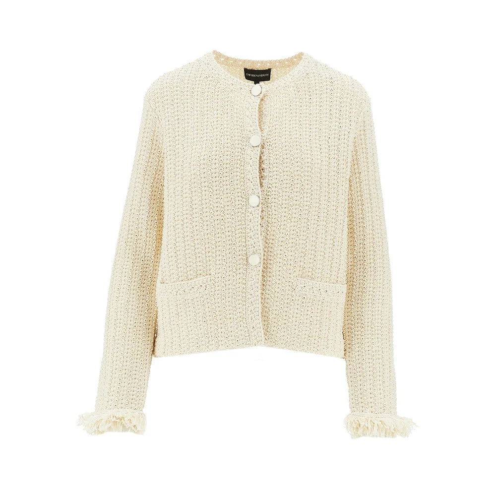 EMPORIO ARMANI 42 raffia effect crochet knit jacket