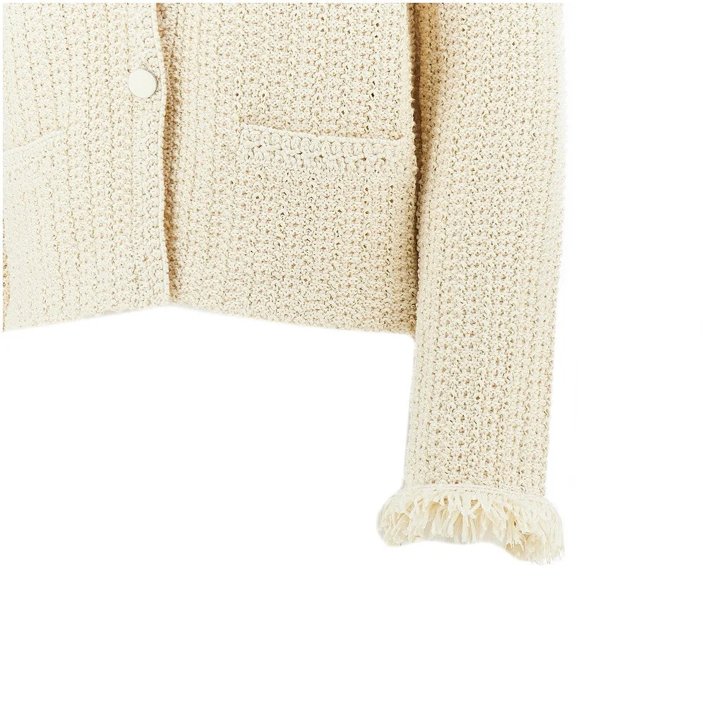 EMPORIO ARMANI 42 raffia effect crochet knit jacket