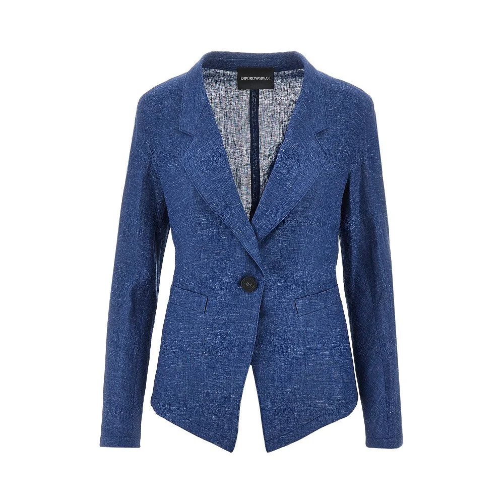 EMPORIO ARMANI 40 linen-blend chambray single-breasted jacket
