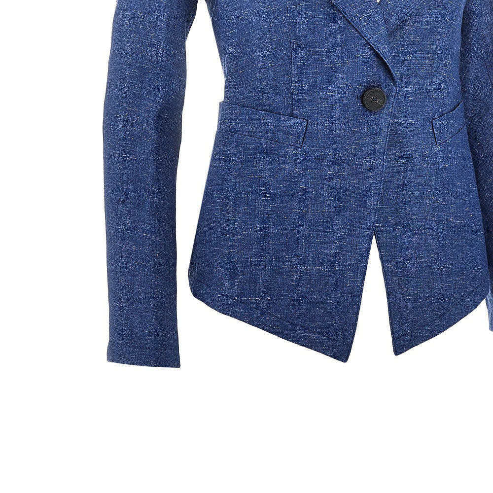 linen-blend chambray single-breasted jacket
