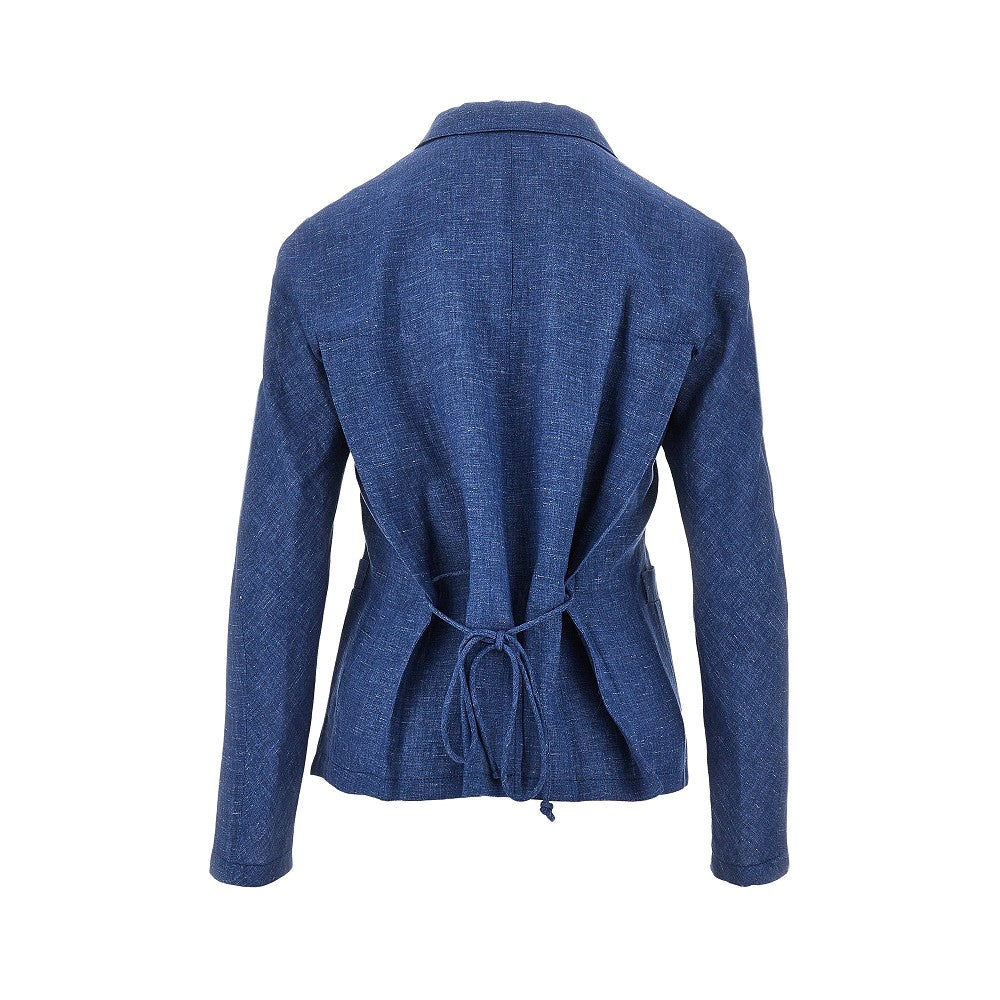 linen-blend chambray single-breasted jacket
