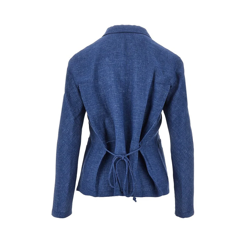 linen-blend chambray single-breasted jacket