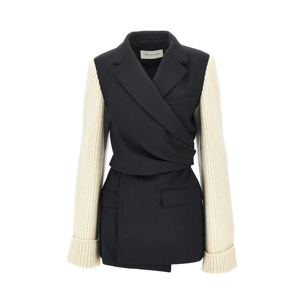 wool blazer with knitted sleeves