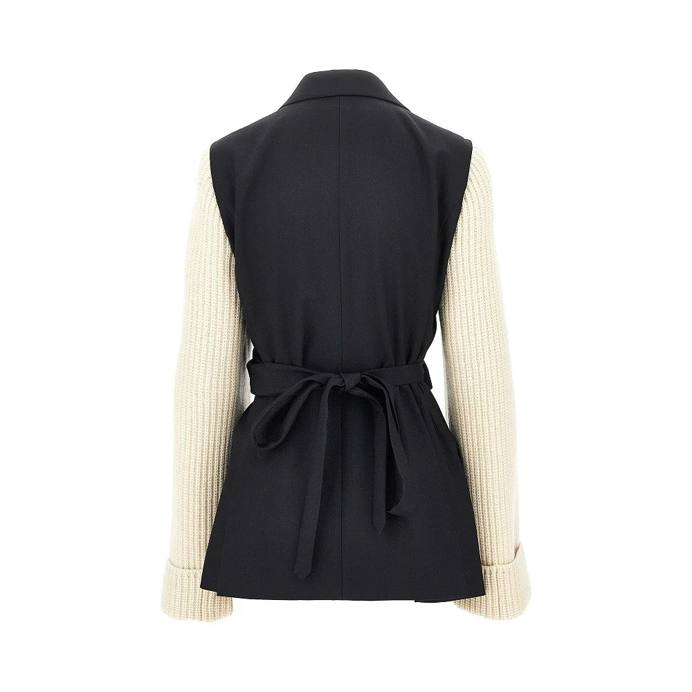 wool blazer with knitted sleeves
