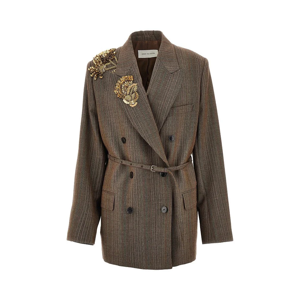 DRIES VAN NOTEN 36 embroidered oversized double-breasted jacket